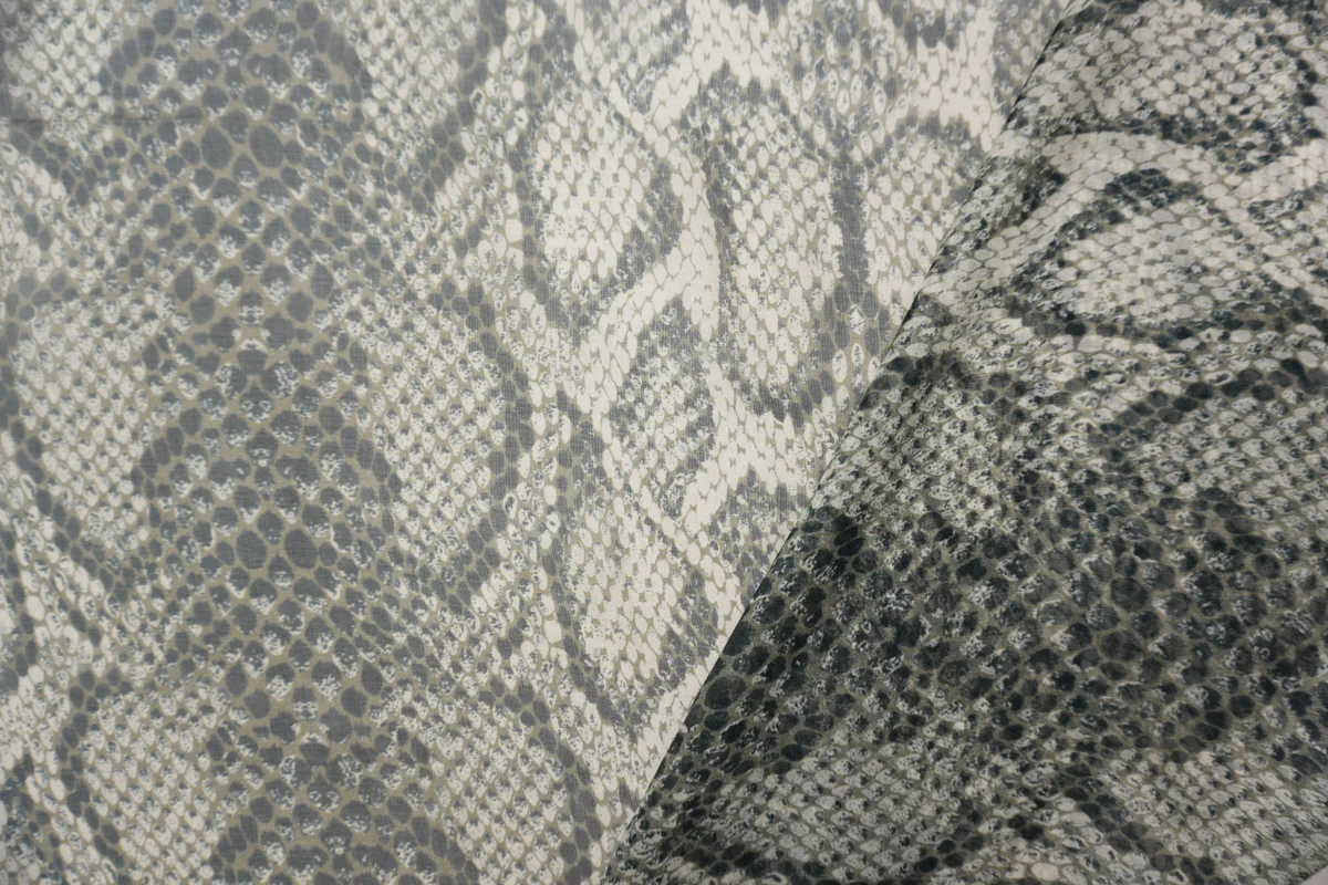 Gray-Multi Silk Reptile Printed Chiffon Woven Fabric - Image 3