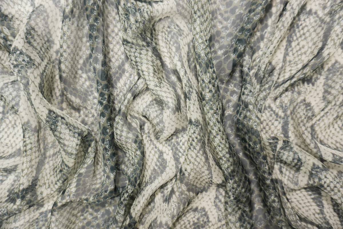 Gray-Multi Silk Reptile Printed Chiffon Woven Fabric - Image 4