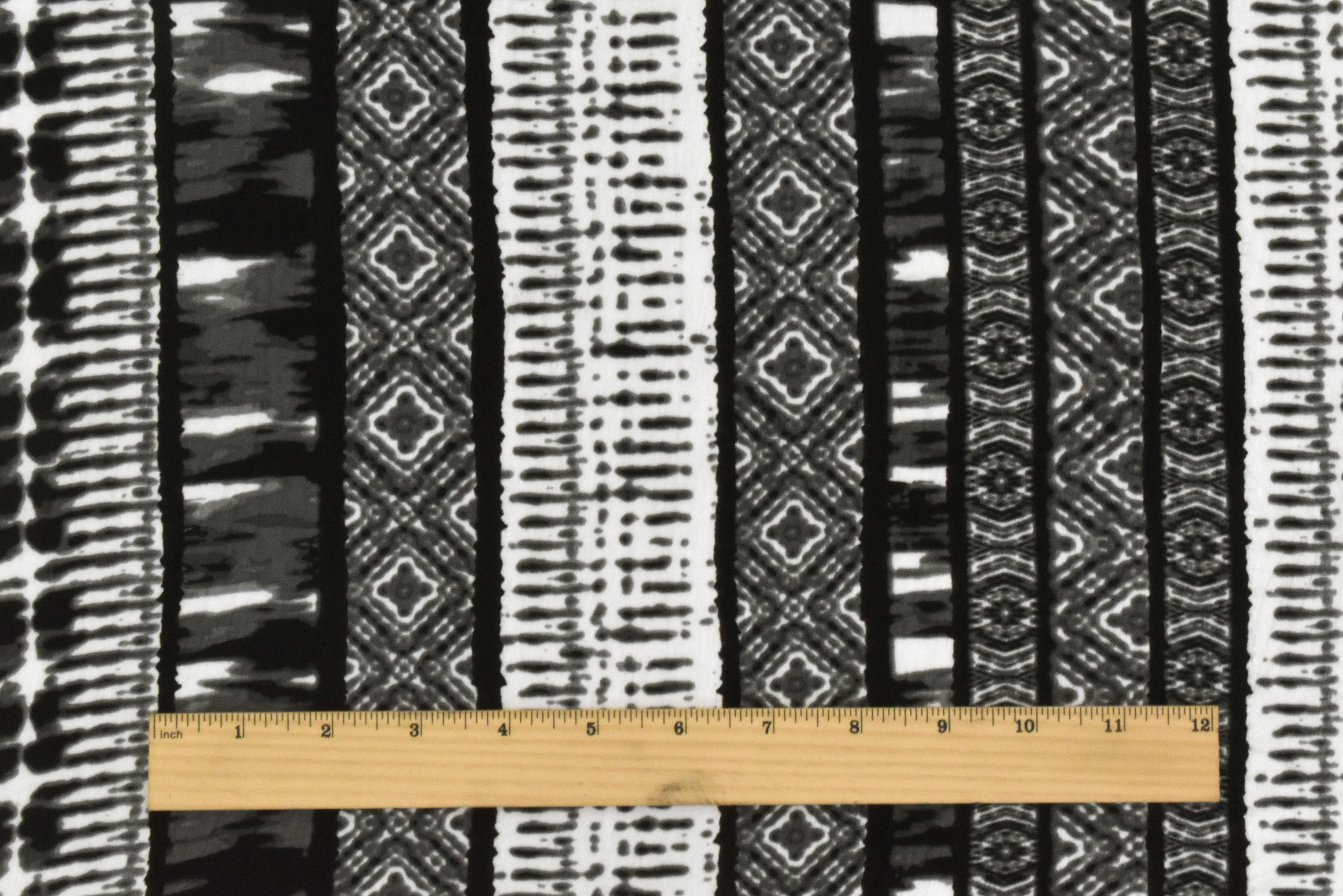 Gray-Multi Tie Dye And Aztec Stripe Print Rayon Stretch Jersey Knit Fabric - Image 5