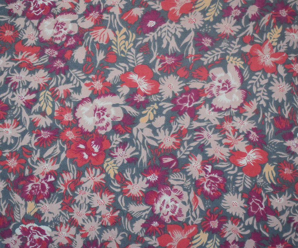 Gray-Pink-Multi Floral Printed Poly Chiffon Woven Fabric - Image 3