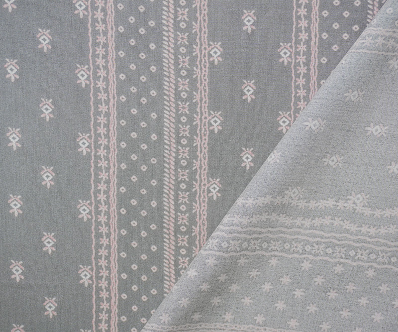 Gray-Pink-White Rayon Nordic Stripe Printed Challis Woven Fabric - Image 2