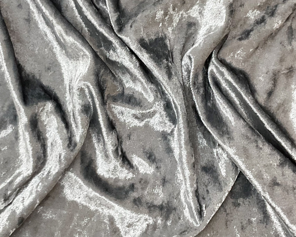 Gray Poly Spandex Stretch Crushed Velvet Knit Fabric - Image 3