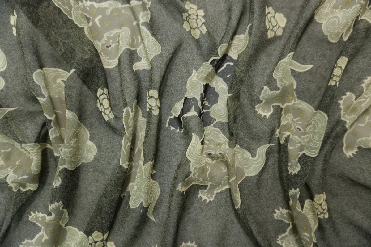Gray Silk Printed Chiffon Woven Fabric - Image 4