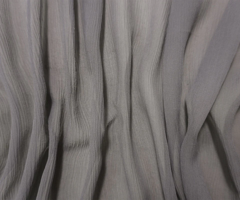 Gray Silk Solid Crinkled Chiffon Woven Fabric - Image 2