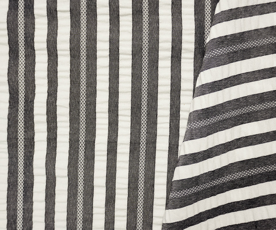 Gray-White Famous Maker Poly Stripe Crinkled Dobby Woven Fabric - Image 2