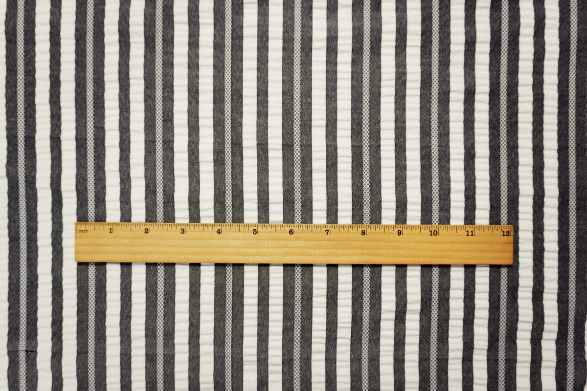 Gray-White Famous Maker Poly Stripe Crinkled Dobby Woven Fabric - Image 5