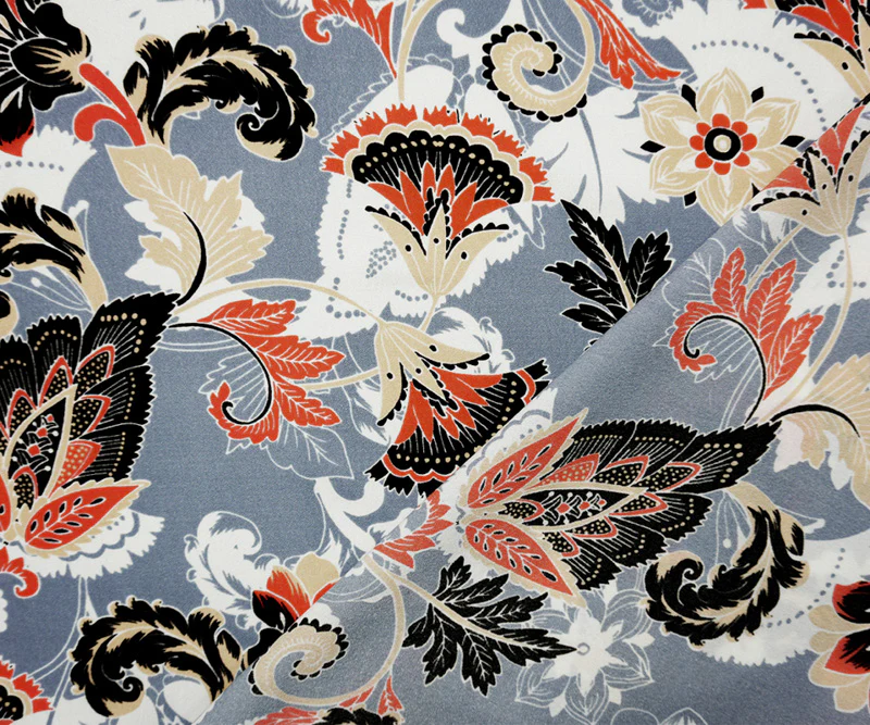 Gray-White-Multi Poly Floral Printed Crepe Woven Fabric - Image 2