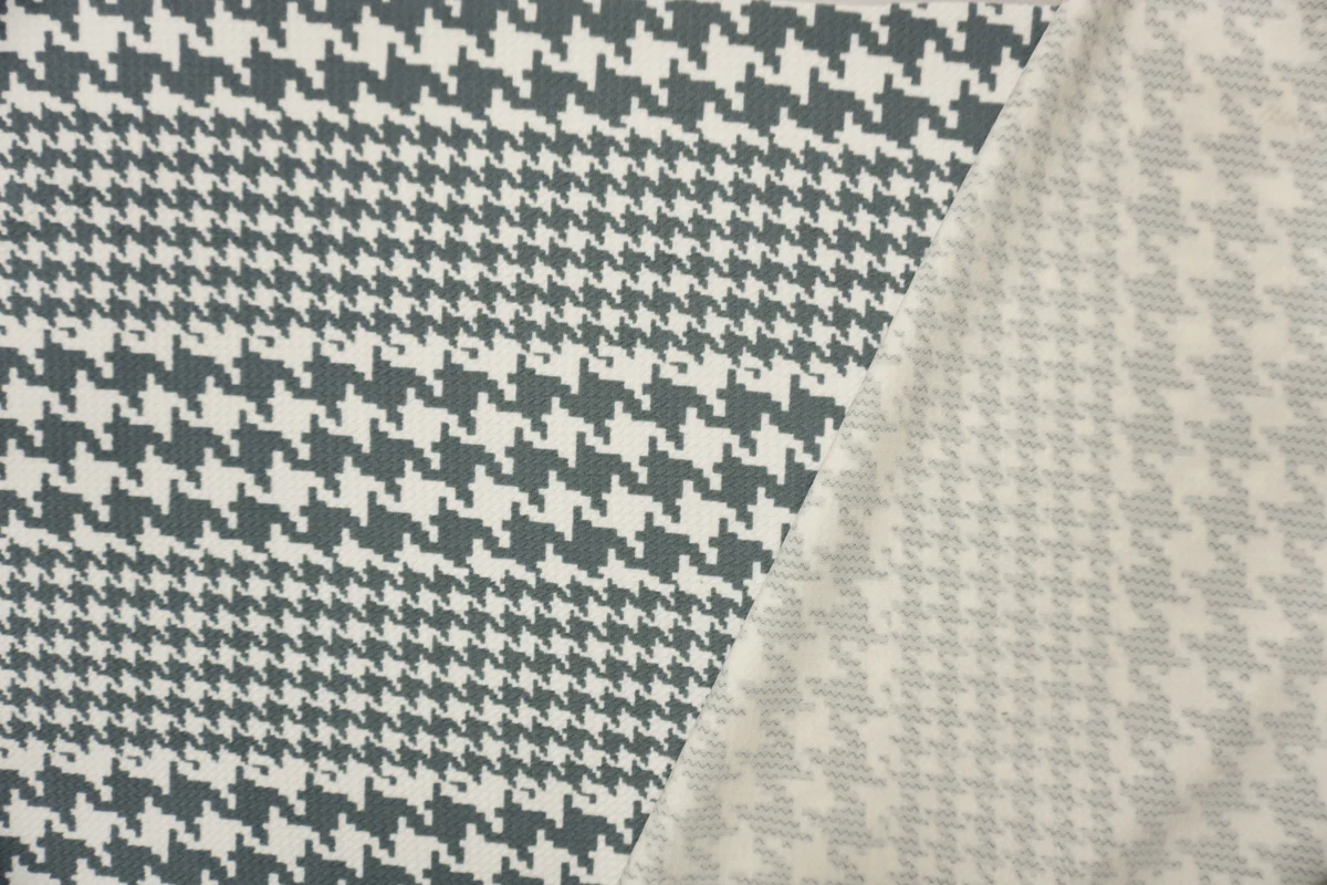 Gray-White Poly Houndstooth Print Liverpool Double Knit Fabric - Image 2