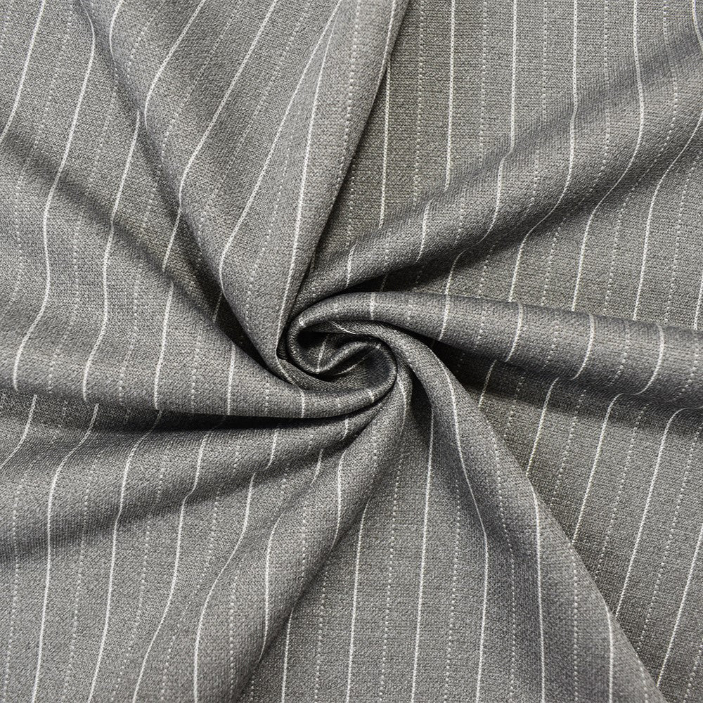 Gray-White Poly Wool Spandex Stretch Stripe Double Knit Jacketing Fabric