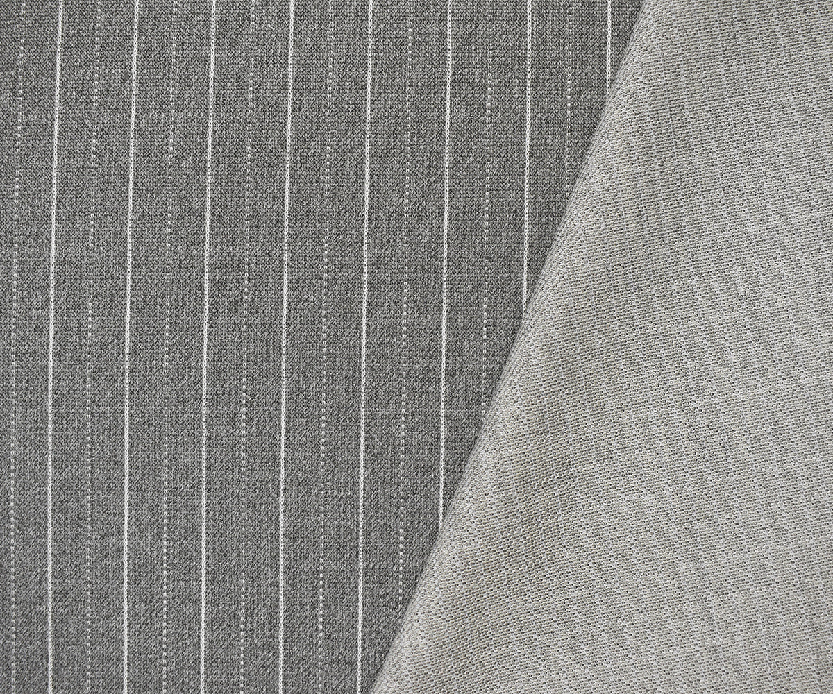 Gray-White Poly Wool Spandex Stretch Stripe Double Knit Jacketing Fabric - Image 2