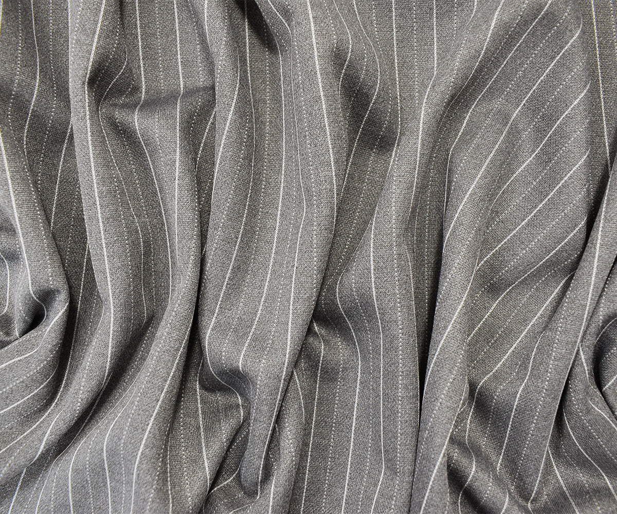 Gray-White Poly Wool Spandex Stretch Stripe Double Knit Jacketing Fabric - Image 3