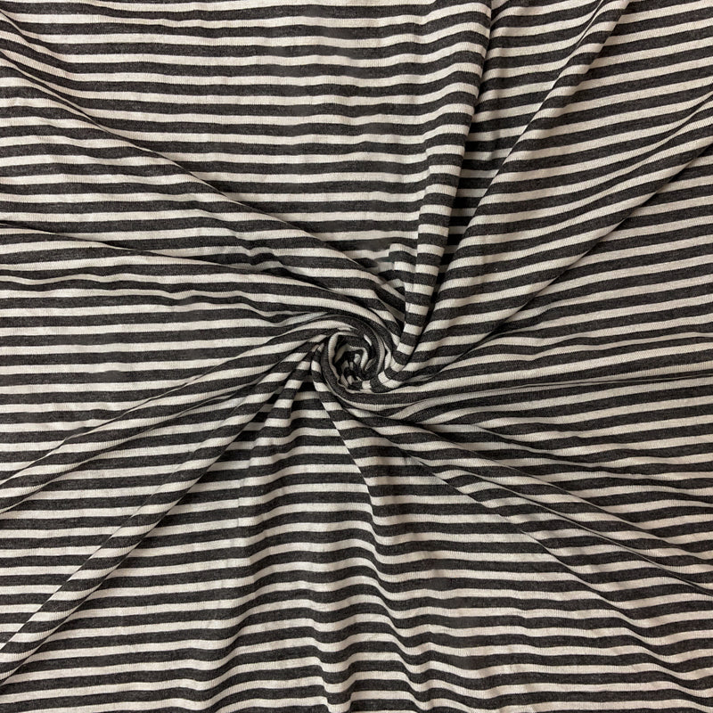 Gray-White Rayon Spandex Stripe Jersey Knit Fabric