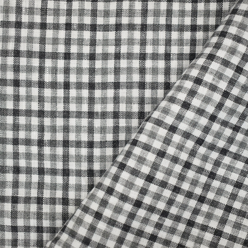 Gray-White Spence Bryson Washed Gingham Plaid Irish Linen Woven Fabric