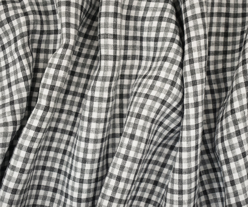 Gray-White Spence Bryson Washed Gingham Plaid Irish Linen Woven Fabric - Image 2