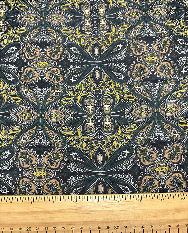 Green and Maize Multi Print Poly Georgette Fabric - Image 2