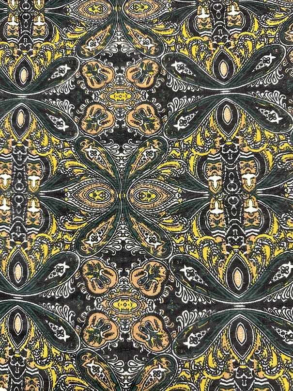 Green and Maize Multi Print Poly Georgette Fabric - Image 3