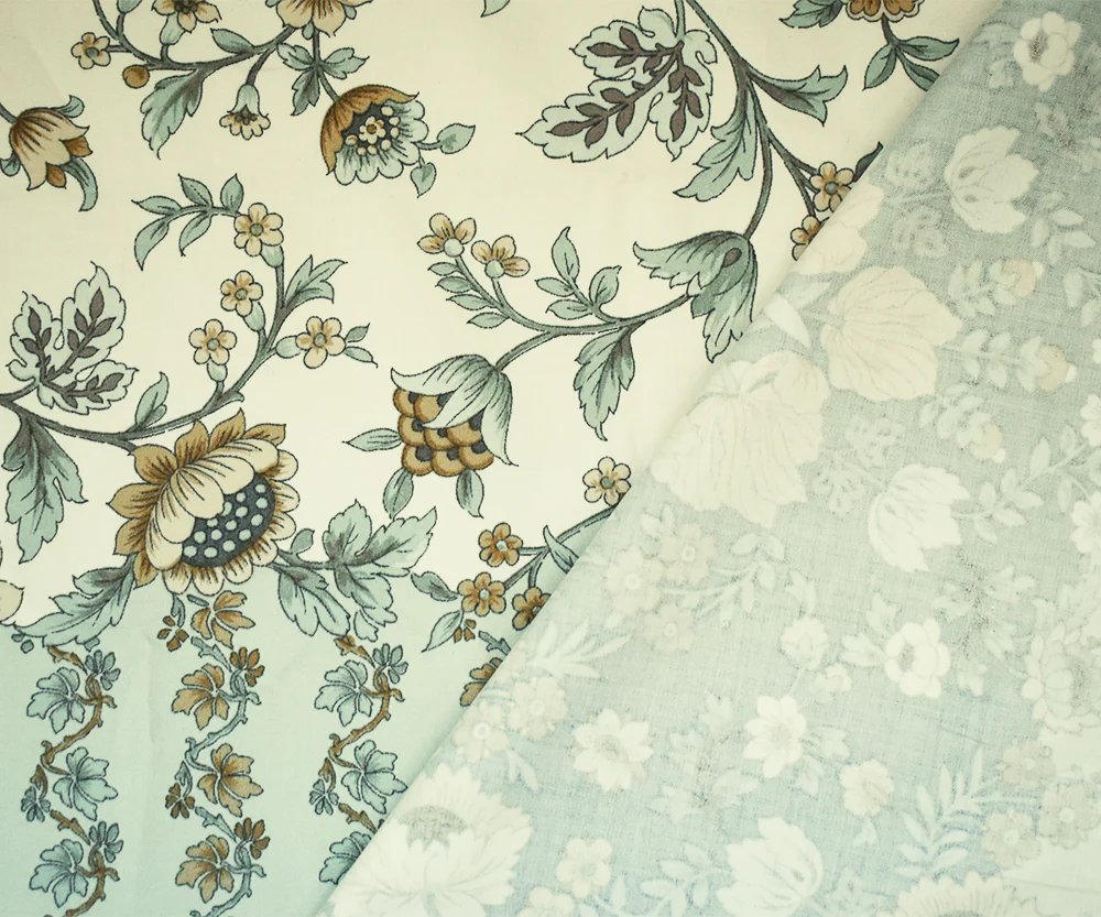 Green-Beige-Multi Floral Border Printed Cotton Sateen Woven Fabric - Image 3