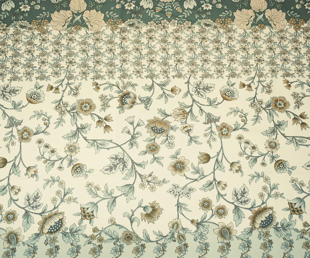 Green-Beige-Multi Floral Border Printed Cotton Sateen Woven Fabric - Image 4