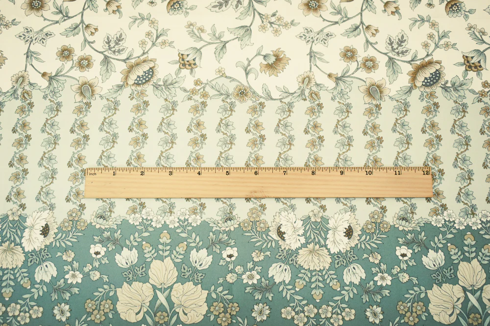 Green-Beige-Multi Floral Border Printed Cotton Sateen Woven Fabric - Image 5