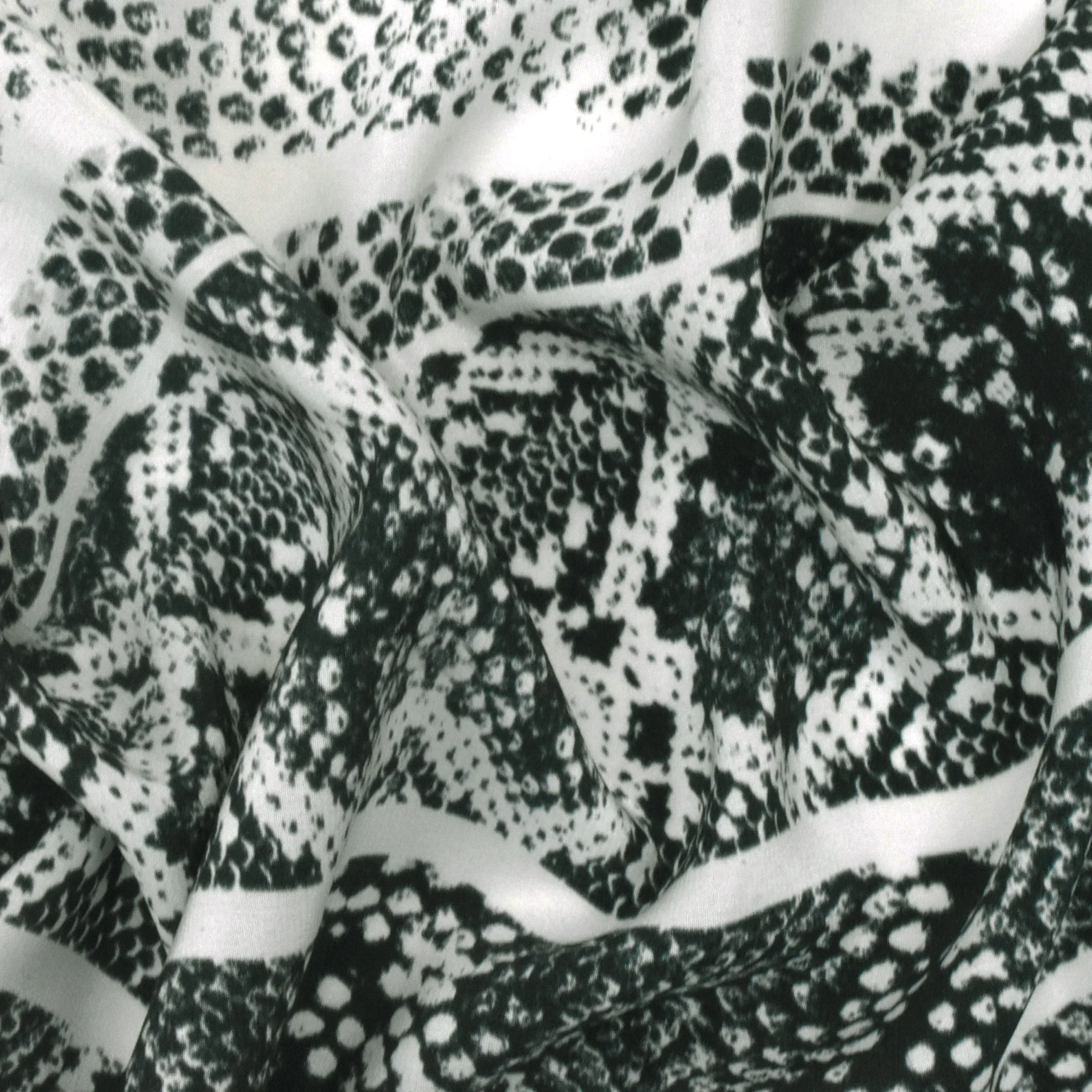 Green-Black-Ivory Border Frame Panel Printed Silk Crepe De Chine Fabric - Image 2
