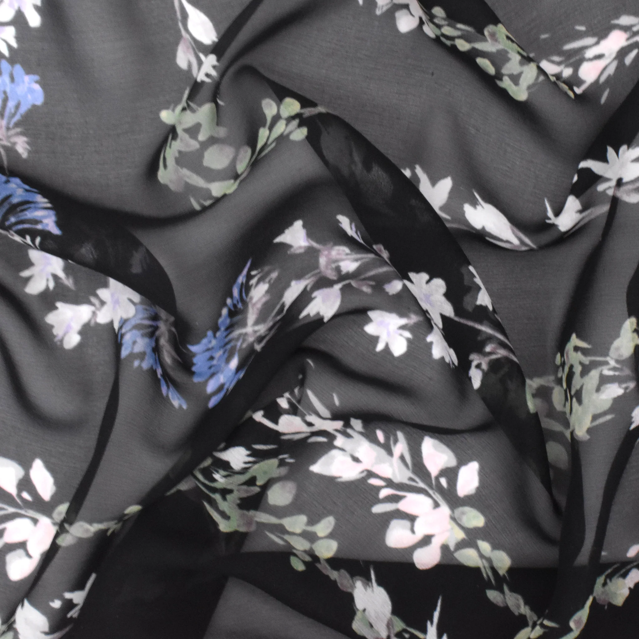 Green-Black-Multi Floral Border Panel Printed Silk Chiffon Fabric - Image 3