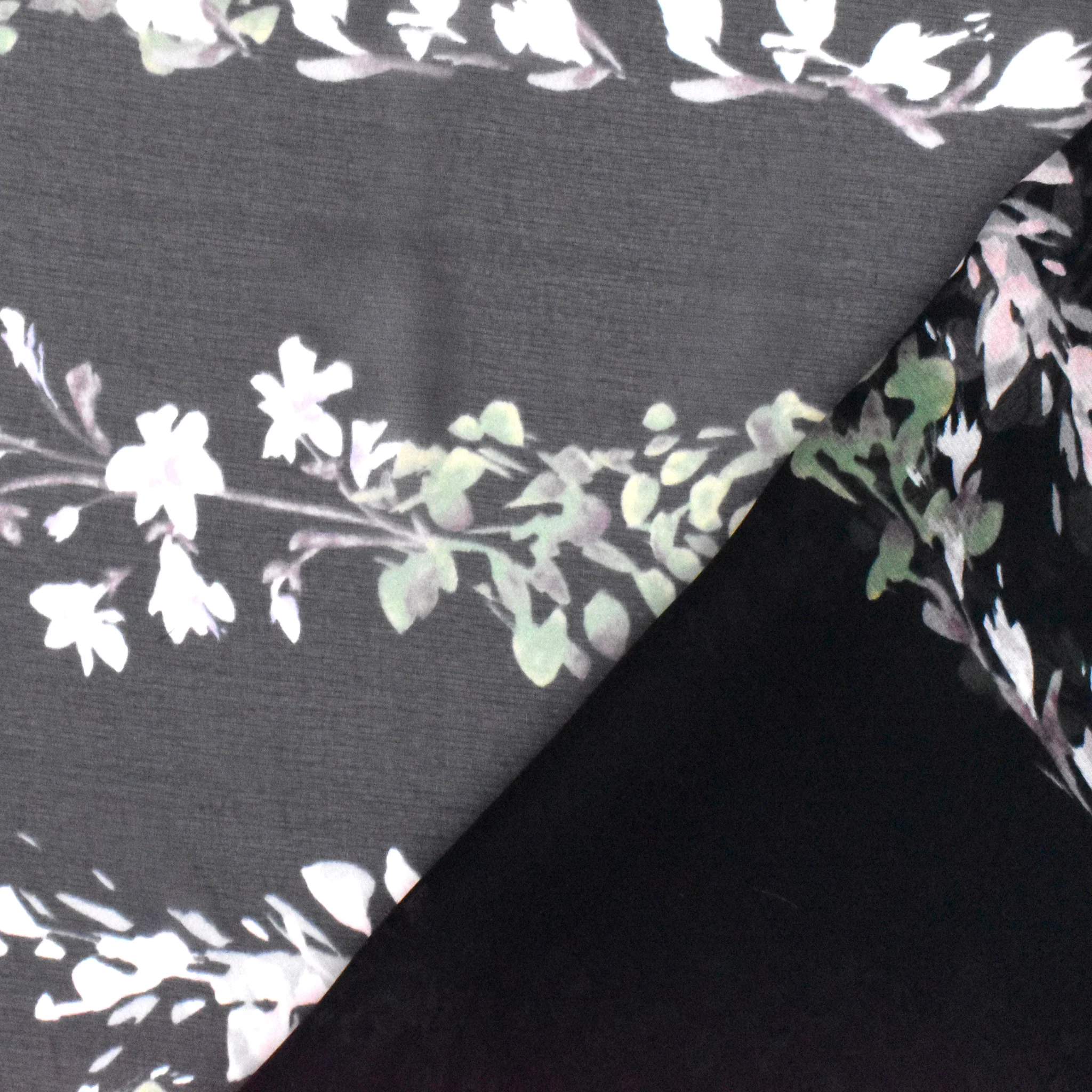 Green-Black-Multi Floral Border Panel Printed Silk Chiffon Fabric - Image 4