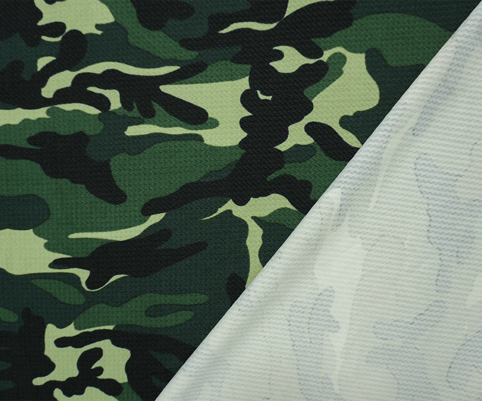 Green-Black Poly Camo Print Liverpool Double Knit Fabric - Image 2
