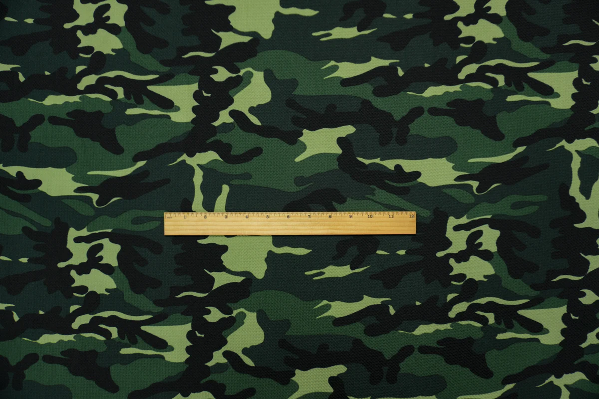 Green-Black Poly Camo Print Liverpool Double Knit Fabric - Image 4