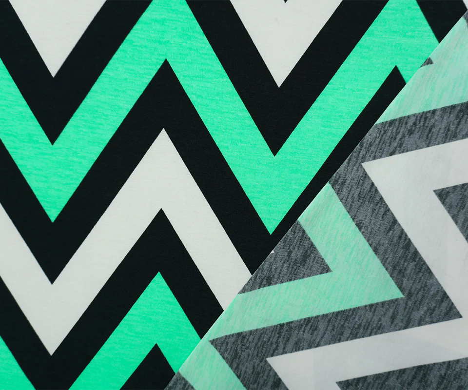 Green-BlacK Poly Chevron Printed ITY Jersey Knit Fabric - Image 2