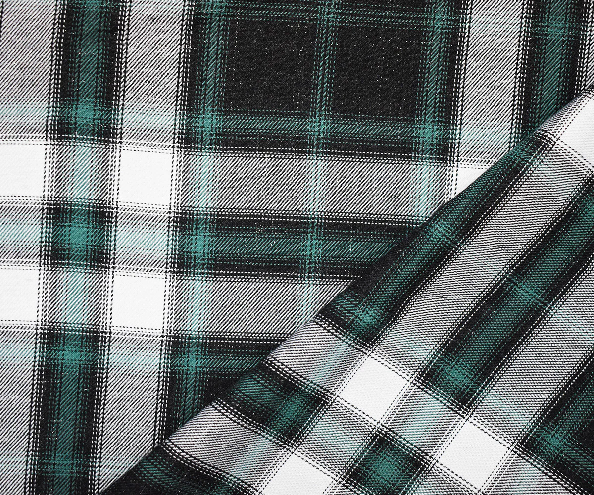 Green-Black-Silver Sparkle Famous Maker Cotton Plaid Twill Woven Fabric - Image 2