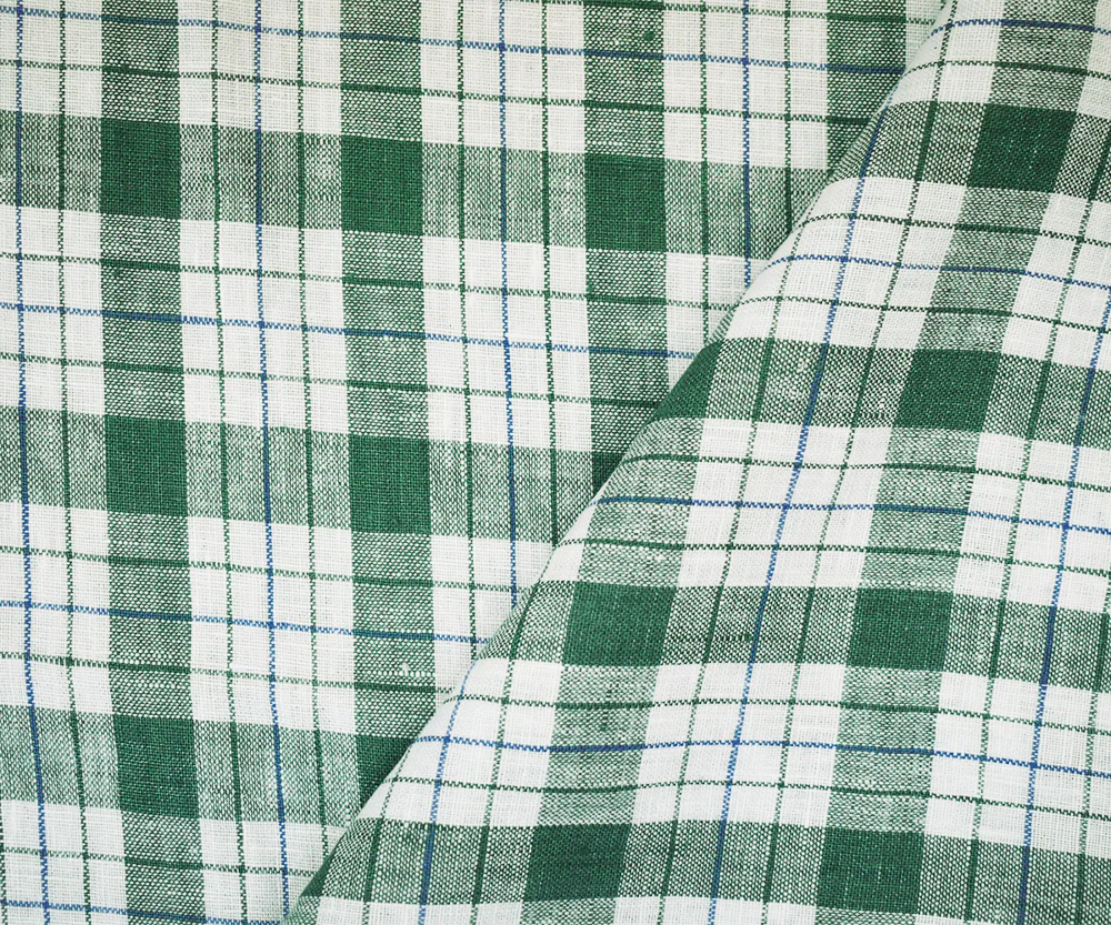 Green-Blue-Moygashel Bryson Washed Plaid Irish Linen Woven Fabric - Image 2