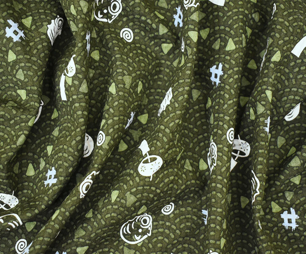 Green-Blue-Multi Abstract Pig Art Printed Crinkled Cotton Shirting Woven Fabric - Image 2
