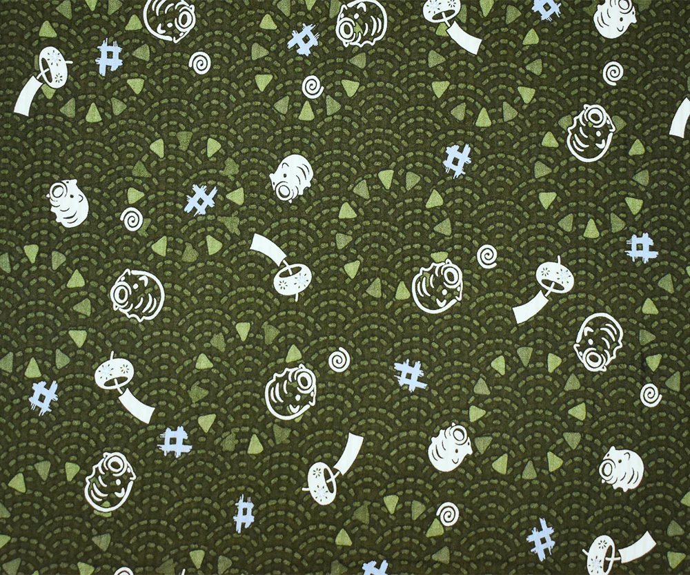 Green-Blue-Multi Abstract Pig Art Printed Crinkled Cotton Shirting Woven Fabric - Image 4