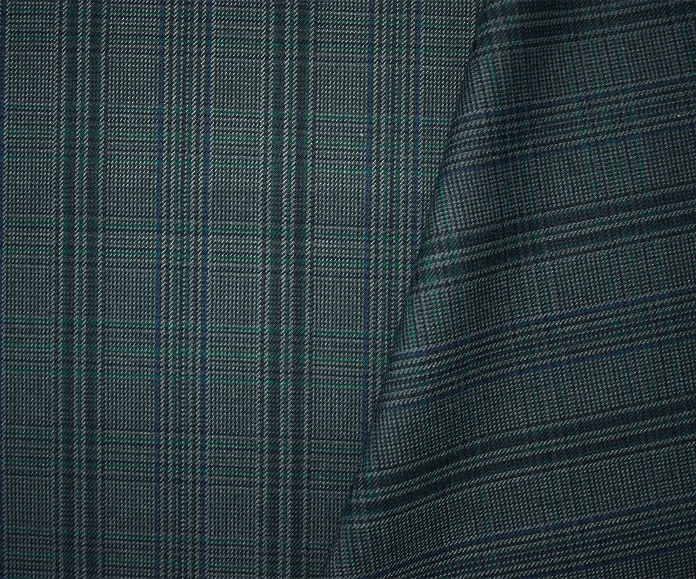 Green-Blue-Multi Wool-Poly Japanese Plaid Woven Suiting Fabric - Image 2