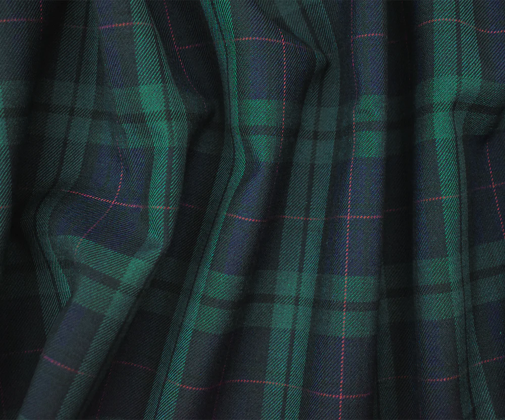 Green-Blue-Multi Wool-Poly Plaid Check Woven Twill Suiting Fabric - Image 2