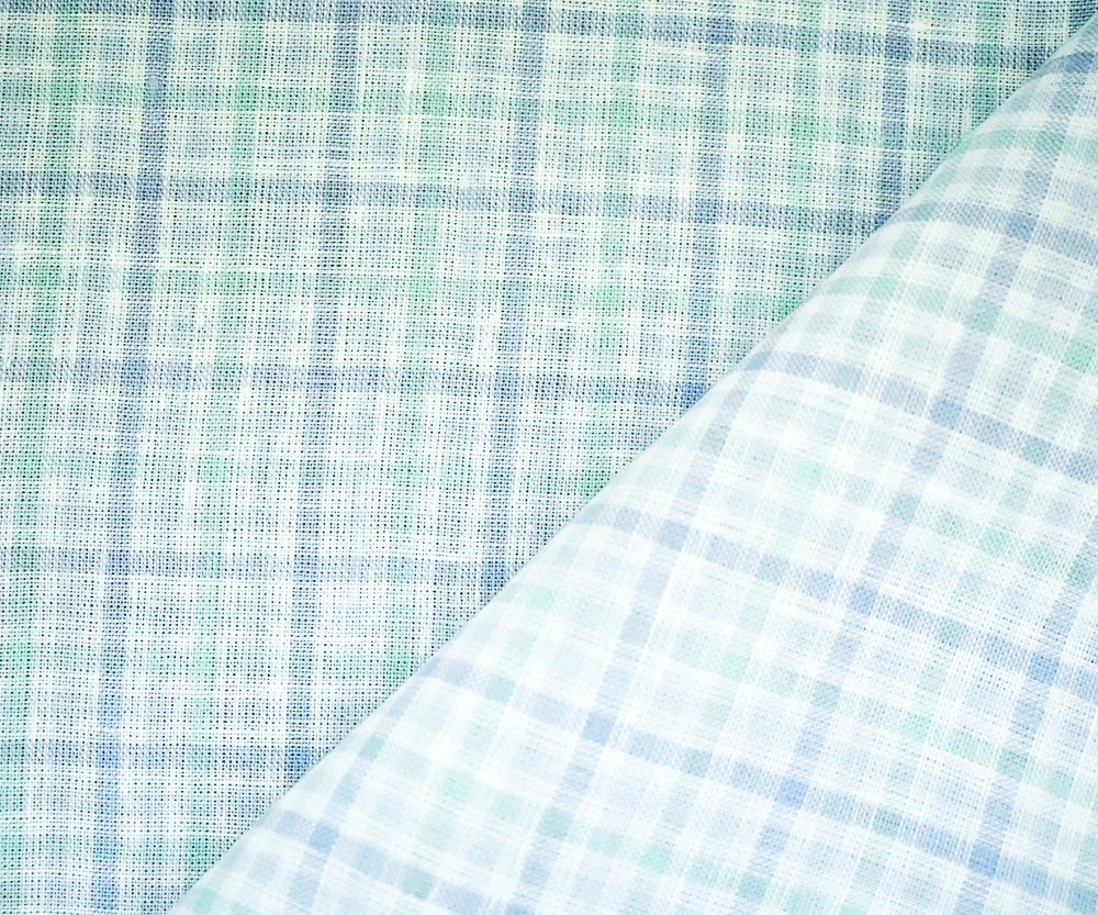 Green-Blue-White Spence Bryson Gingham Check Linen Woven Fabric - Image 2
