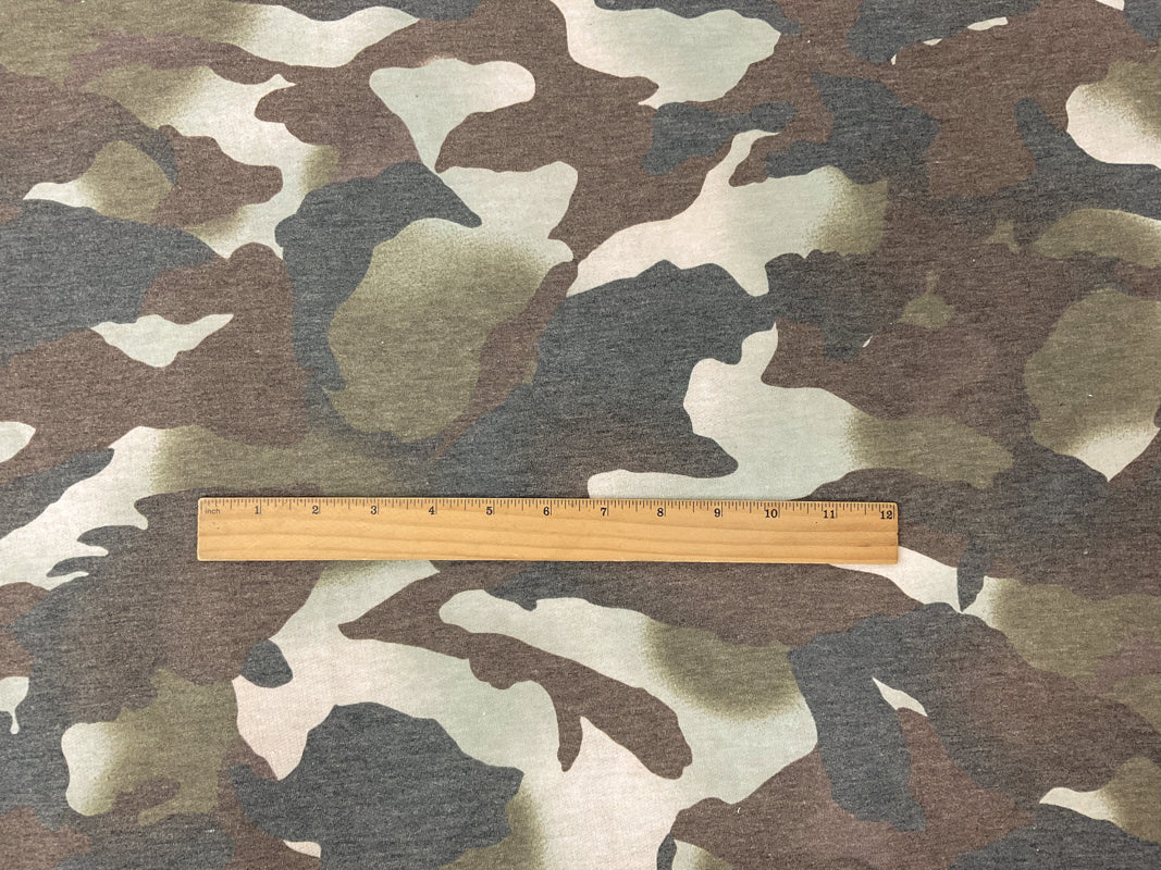 Green-Brown Poly Rayon Stretch Camo French Terry Knit Fabric - Image 3