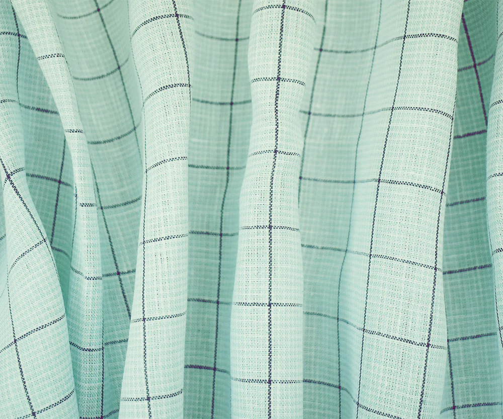 Green-Gray-White Spence Bryson Check Grid Irish Linen Woven Fabric - Image 3