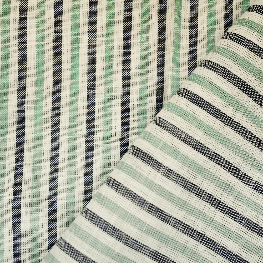 Green-Gray-White Spence Bryson Striped Irish Linen Woven Fabric