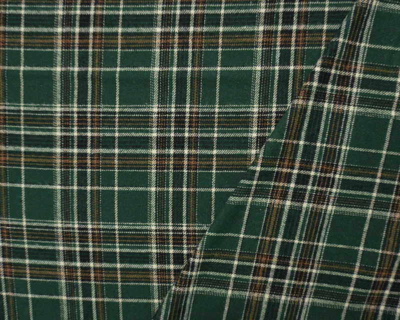 Green-Ivory-Multi Cotton Yarn Dyed Plaid Flannel Woven Fabric - Image 3