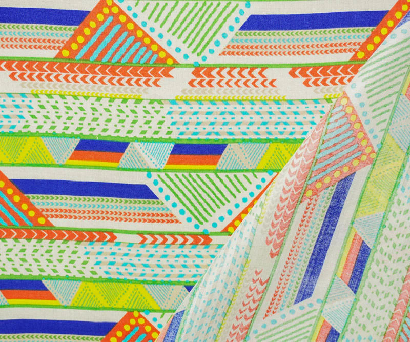 Green-Ivory-Multi Rayon Geometric Printed Voile Woven Fabric - Image 2
