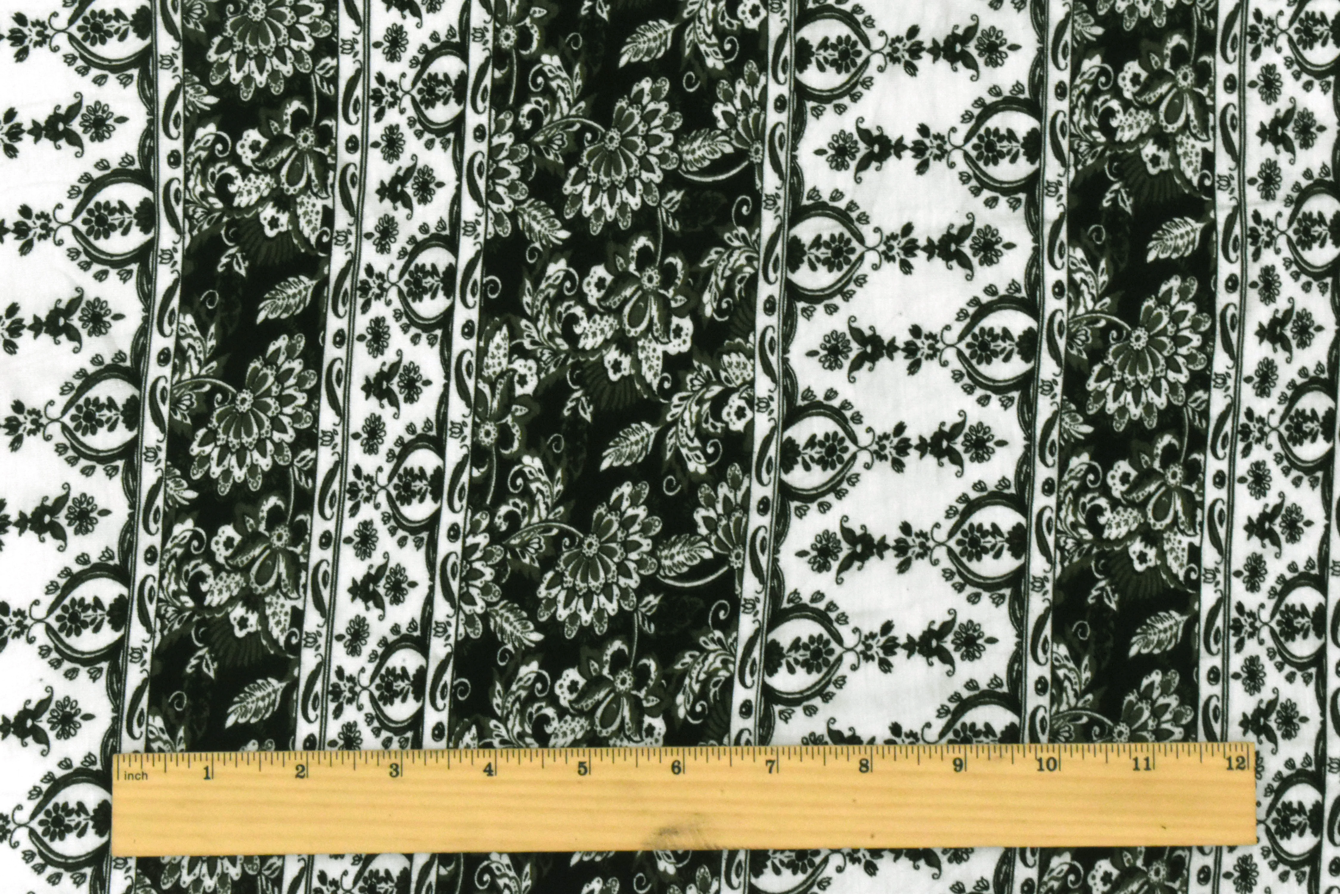 Green-Ivory-Multi Stripe Floral Print Rayon Stretch Slub Jersey Knit Fabric - Image 5