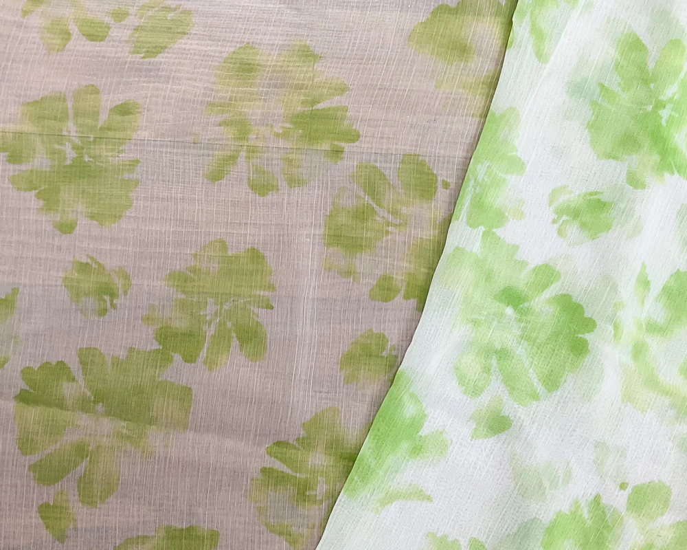 Green-Ivory Poly Floral Printed Crinkle Yoryu Chiffon Woven Fabric - Image 2