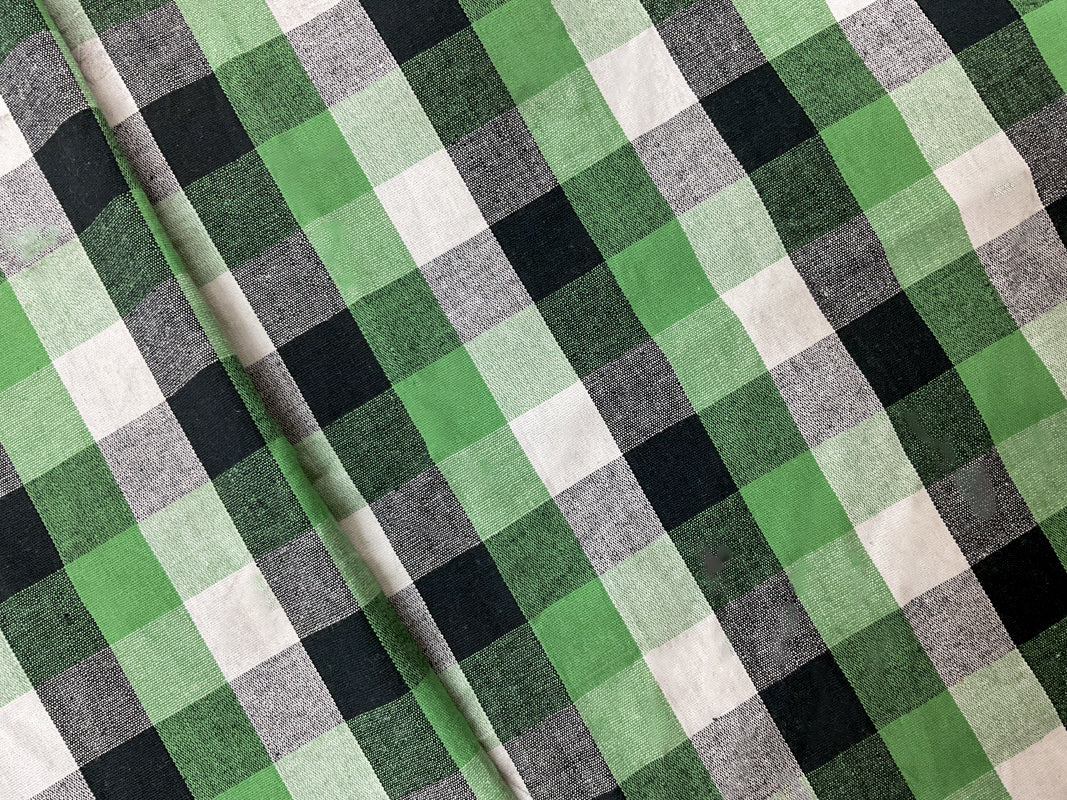 Green-Multi Cotton Spandex Stretch Check Gingham Woven Fabric - Image 2