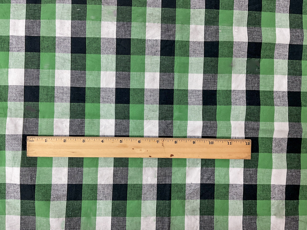 Green-Multi Cotton Spandex Stretch Check Gingham Woven Fabric - Image 4