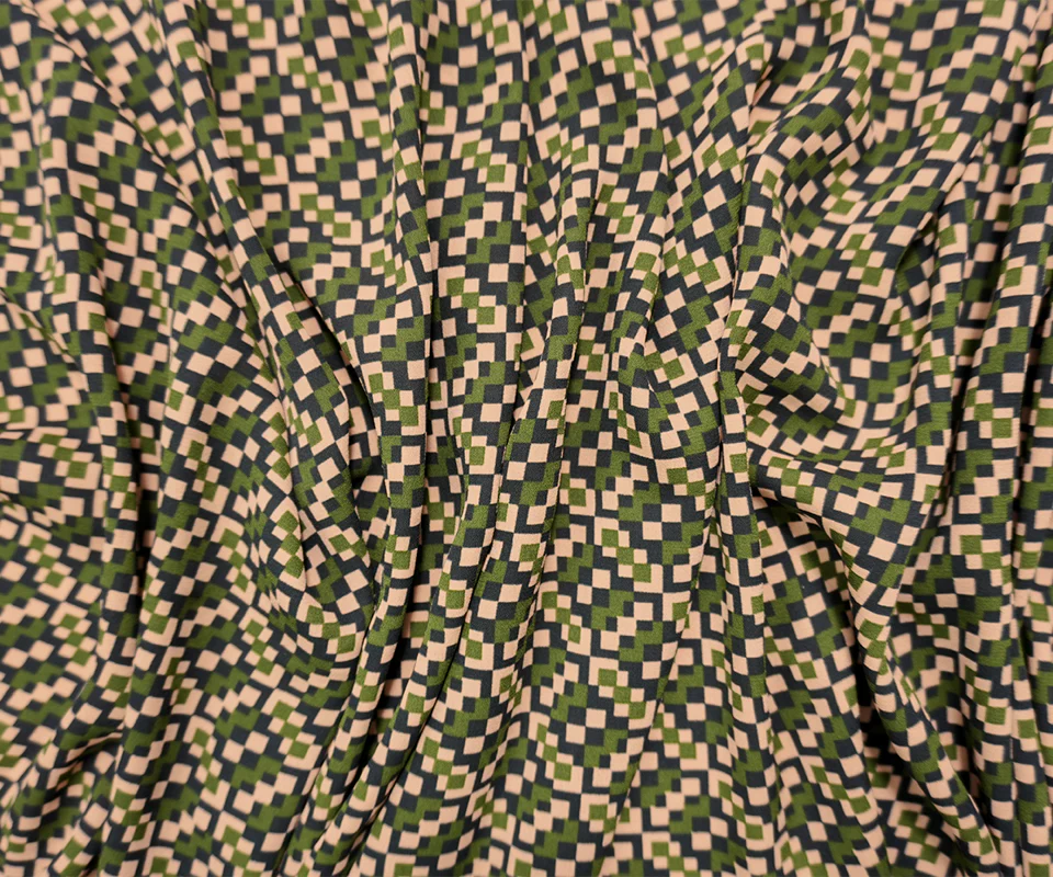 Green-Multi Poly Geometry Pixel Printed Georgette Woven Fabric - Image 3