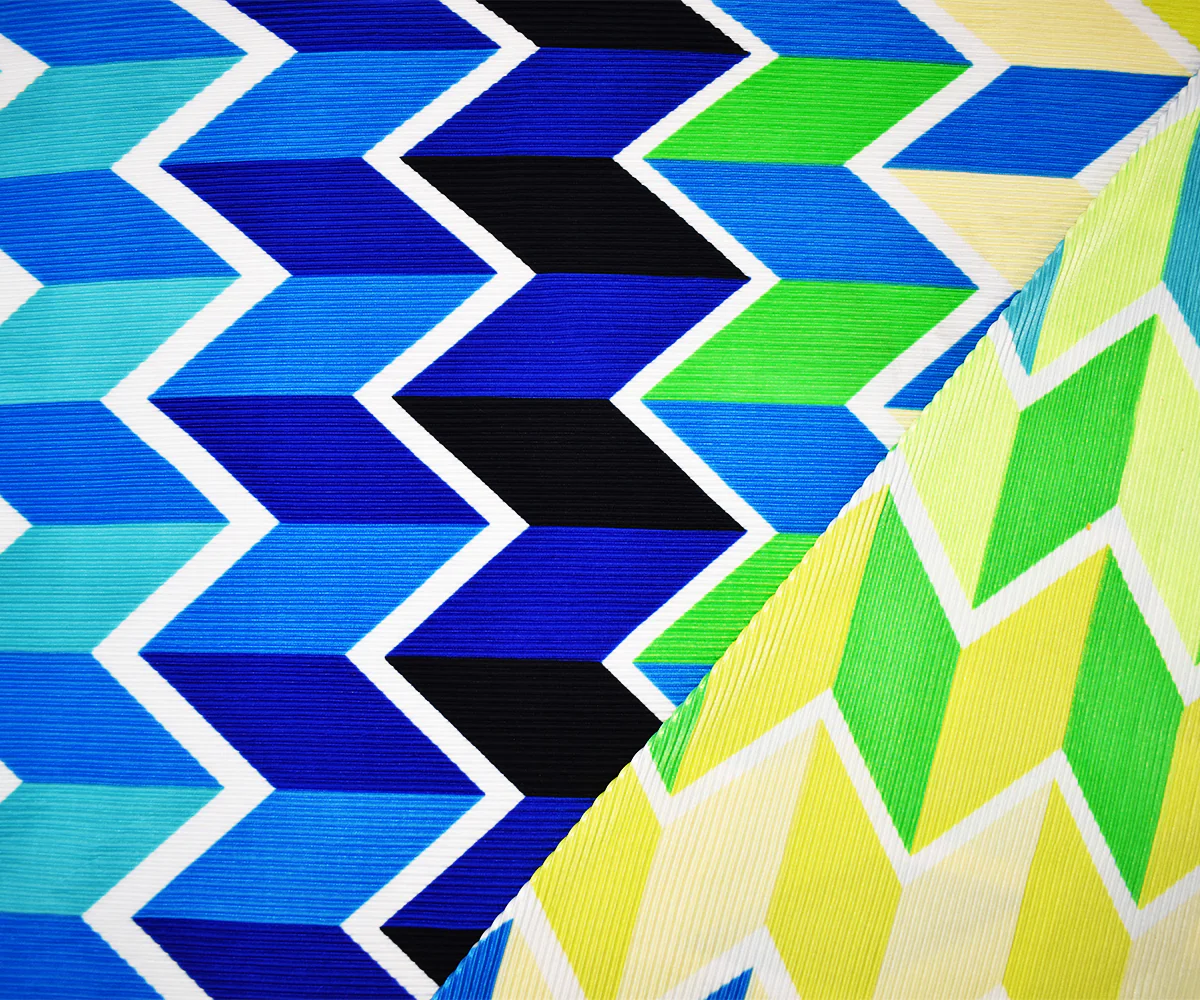 Green-Multi Poly Stretch Spandex Chevron Print Pleated Interlock Knit Fabric - Image 2