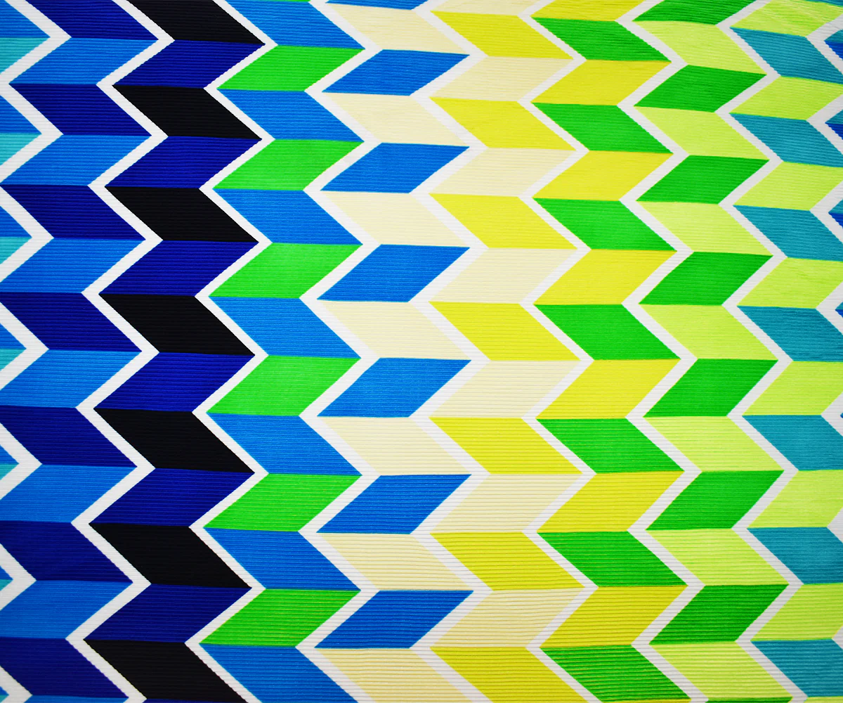 Green-Multi Poly Stretch Spandex Chevron Print Pleated Interlock Knit Fabric - Image 3