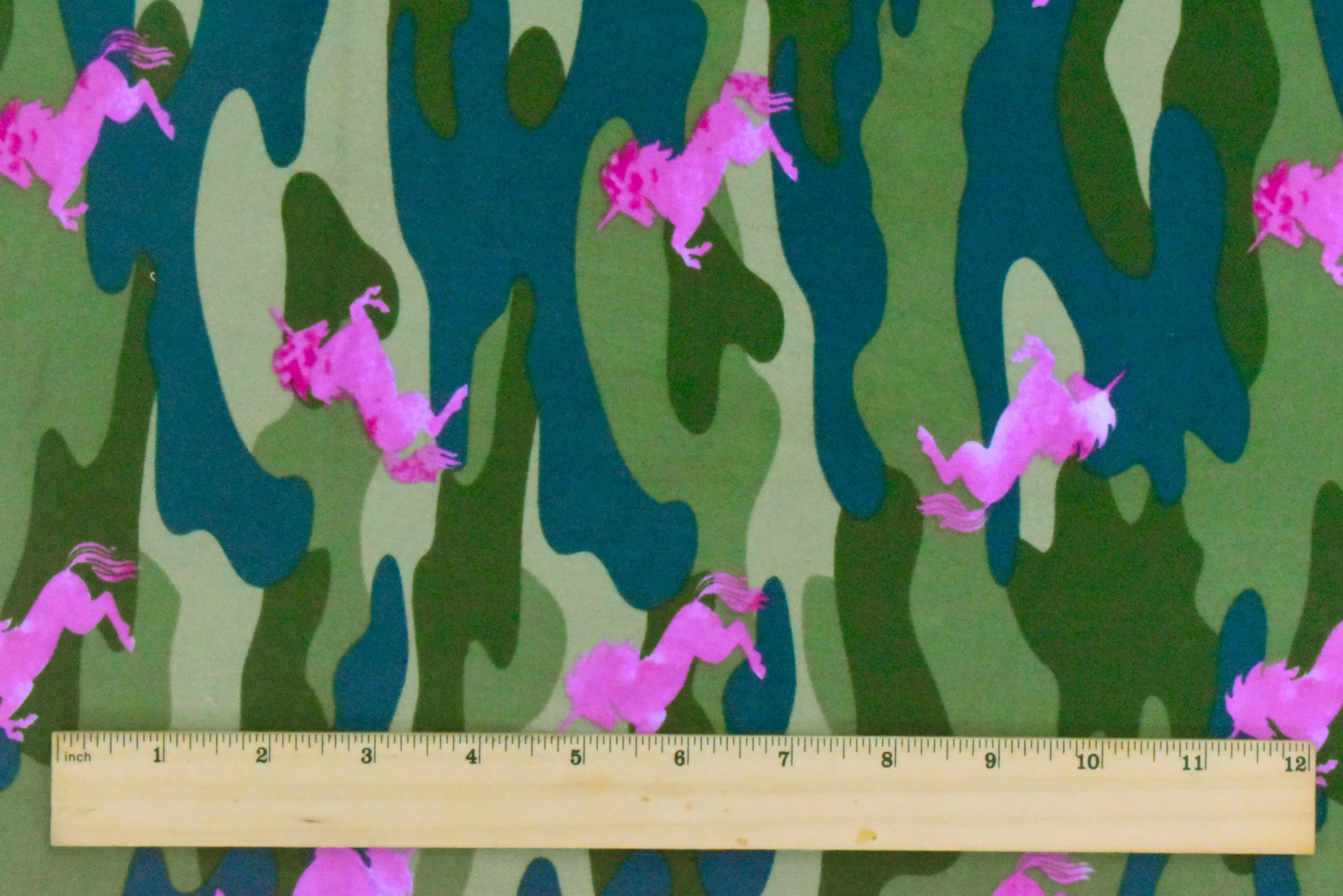 Green-Multi Unicorn Camo Printed Stretch Double Brushed Jersey Knit Fabric - Image 4