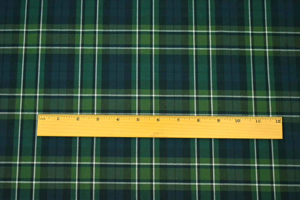 Green-Navy-Black Polyester Wool Plaid Woven Shirting Fabric - Image 5
